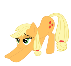 Size: 2000x1854 | Tagged: safe, artist:luckysmores, character:applejack, species:earth pony, species:pony, exploitable meme, female, iwtcird, mare, scrunchy face, simple background, solo, stretching, transparent background