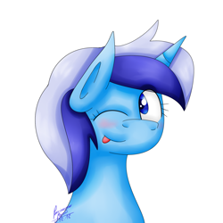 Size: 1484x1484 | Tagged: safe, artist:hurricanestarpegasus, character:minuette, female, one eye closed, signature, solo, tongue out, wink