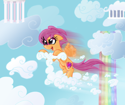 Size: 1122x946 | Tagged: safe, artist:supersheep64, character:scootaloo, cloud, cutie mark, rainbow fall, scooter, the cmc's cutie marks