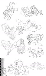 Size: 1200x1976 | Tagged: safe, artist:romaniz, character:big mcintosh, character:granny smith, character:pinkie pie, character:rainbow dash, character:rarity, character:trixie, character:twilight sparkle, species:human, ship:twimac, female, humanized, implied shipping, male, monochrome, party cannon, shipping, sketch, sketch dump, straight, young