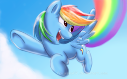 Size: 900x566 | Tagged: safe, artist:feujenny07, character:rainbow dash, female, flying, solo