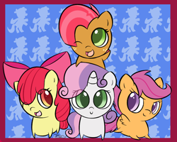 Size: 1016x814 | Tagged: safe, artist:pokumii, character:apple bloom, character:babs seed, character:scootaloo, character:sweetie belle, chibi, cutie mark crusaders
