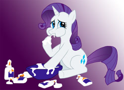 Size: 800x583 | Tagged: safe, artist:unoservix, character:rarity, female, glue, object stuffing, pica, solo, wat