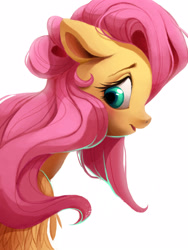Size: 3000x4000 | Tagged: safe, artist:shira-hedgie, character:fluttershy, female, floppy ears, looking away, looking down, open mouth, profile, simple background, solo, white background