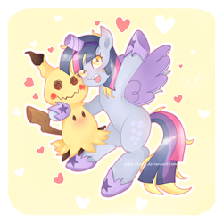 Size: 1400x1400 | Tagged: safe, artist:pika-chany, character:derpy hooves, species:pegasus, species:pony, alicorn costume, clothing, costume, crossover, fake horn, fake wings, female, mare, mimikyu, nightmare night costume, pokémon, pokémon sun and moon, toilet paper roll, toilet paper roll horn, twilight muffins, wig