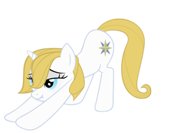 Size: 2415x1855 | Tagged: safe, artist:luckysmores, character:prince blueblood, species:pony, species:unicorn, exploitable meme, female, iwtcird, princess bluebelle, rule 63, scrunchy face, simple background, solo, stretching, transparent background