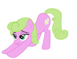 Size: 2415x1855 | Tagged: safe, artist:luckysmores, character:daisy, species:earth pony, species:pony, exploitable meme, female, iwtcird, mare, scrunchy face, simple background, solo, stretching, transparent background