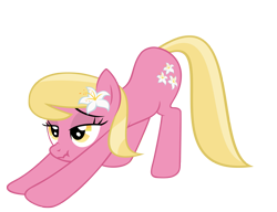 Size: 2415x1855 | Tagged: safe, artist:luckysmores, character:lily, character:lily valley, species:earth pony, species:pony, exploitable meme, female, iwtcird, mare, scrunchy face, simple background, solo, stretching, transparent background