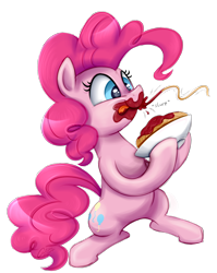 Size: 1622x2037 | Tagged: safe, artist:autumn-dreamscape, character:pinkie pie, eating, female, food, messy eating, pasta, solo, spaghetti