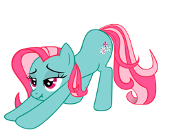 Size: 2415x1855 | Tagged: safe, artist:luckysmores, character:minty, species:pony, g3, exploitable meme, g3 to g4, generation leap, iwtcird, scrunchy face, simple background, stretching, transparent background