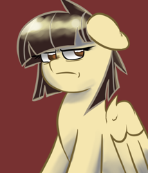 Size: 600x700 | Tagged: safe, artist:tranzmuteproductions, character:wild fire, species:pegasus, species:pony, brown background, female, mare, simple background, solo, wild fire is not amused
