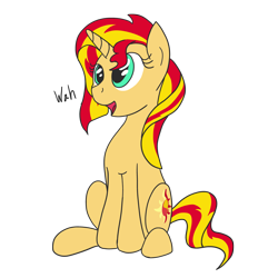 Size: 4000x4000 | Tagged: safe, artist:geonine, character:sunset shimmer, species:pony, species:unicorn, my little pony:equestria girls, absurd resolution, cute, dialogue, female, open mouth, shimmerbetes, sitting, solo, text, wah