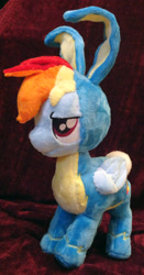 Size: 2358x4488 | Tagged: safe, artist:cryptic-enigma, character:rainbow dash, absurd resolution, bunny costume, bunny ears, clothing, commission, irl, photo, plushie, wonderbolts uniform