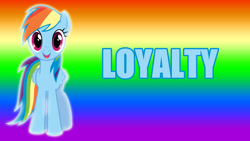Size: 1920x1080 | Tagged: safe, artist:kevinerino, part of a set, character:rainbow dash, female, gradient background, one word, rainbow background, solo, wallpaper