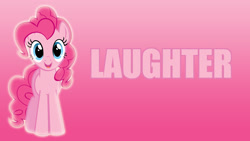 Size: 1920x1080 | Tagged: safe, artist:kevinerino, edit, part of a set, character:pinkie pie, female, gradient background, one word, solo, wallpaper, wallpaper edit