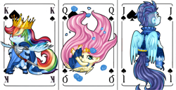 Size: 3084x1585 | Tagged: safe, artist:dedonnerwolke, character:fluttershy, character:rainbow dash, character:soarin', species:anthro, playing card