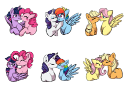 Size: 7600x5500 | Tagged: safe, artist:mississippikite, character:applejack, character:fluttershy, character:pinkie pie, character:rainbow dash, character:rarity, character:twilight sparkle, character:twilight sparkle (alicorn), oc:dusk shine, species:alicorn, species:pony, ship:appleshy, ship:raridash, ship:twinkie, absurd resolution, applejack (male), appleshy (straight), blushing, bubble berry, butterjack, butterscotch, duskpie, elusidash, elusive, half r63 shipping, kissing, male, mane six, nuzzling, prince dusk, rainbow blitz, rariblitz, rule 63, shipping, simple background, sparkleberry, straight, white background, wingboner