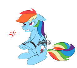 Size: 2007x1761 | Tagged: safe, artist:pandaamanda11, character:rainbow dash, angry, arrested, bound wings, chains, cross-popping veins, cuffs, female, gritted teeth, pictogram, prisoner rd, shackles, simple background, solo, transparent background