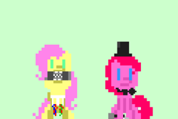 Size: 960x640 | Tagged: safe, artist:raventheghost, character:fluttershy, character:pinkie pie, five nights at freddy's, five nights at pinkie's, pixel art
