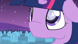 Size: 1920x1080 | Tagged: safe, artist:hackd, character:twilight sparkle, female, grave, graveyard, implied death, implied twiluna, mare in the moon, moon, music video, night, no mouth, solo, stars, youtube link