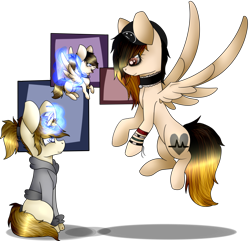 Size: 1024x987 | Tagged: safe, artist:fizzy2014, oc, oc only, species:pegasus, species:pony, species:unicorn, choker, clothing, family, hoodie, impossibly large ears, magic, simple background, transparent background