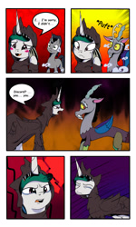 Size: 3000x5000 | Tagged: safe, artist:astroanimations, character:discord, character:king sombra, character:princess celestia, comic:celestia's yearning, ship:celestibra, blushing, cloak, clothing, comic, crying, male, reformed, shipping, straight