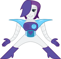 Size: 1445x1402 | Tagged: safe, artist:dalekolt, character:rarity, female, grin, hair over one eye, high heels, lidded eyes, looking at you, mettaton ex, robot, simple background, smiling, solo, transparent background, undertale
