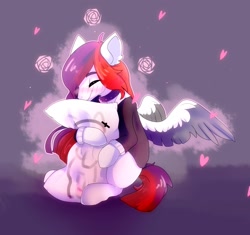 Size: 1634x1537 | Tagged: safe, artist:elvche, oc, oc only, species:pegasus, species:pony, blood moon, blushing, body pillow, collar, commission, moon, solo, wings