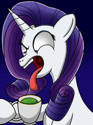Size: 2480x3340 | Tagged: safe, artist:heartshielder1991, character:rarity, beverage, cup, female, mouth hold, open mouth, solo, tongue out, yuck
