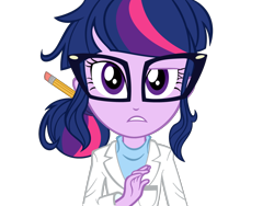 Size: 1280x960 | Tagged: safe, artist:rebron-y, character:twilight sparkle, character:twilight sparkle (scitwi), species:eqg human, equestria girls:rainbow rocks, g4, my little pony: equestria girls, my little pony:equestria girls, clothing, female, glasses, lab coat, pencil, simple background, solo, transparent background, vector