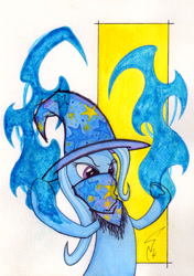 Size: 1200x1700 | Tagged: safe, artist:crystalightrocket, character:trixie, species:pony, species:unicorn, clothing, female, gangsta, magic, mare, mixed media, simple background, solo, traditional art
