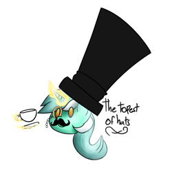 Size: 1024x1024 | Tagged: safe, artist:lyres-art, character:lyra heartstrings, species:pony, species:unicorn, bust, classy, clothing, disembodied head, facial hair, female, hat, head, levitation, magic, monocle, moustache, portrait, simple background, solo, teacup, telekinesis, top hat, white background