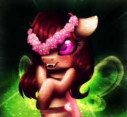 Size: 1400x1300 | Tagged: safe, artist:starchasesketches, oc, oc only, oc:amore rotura, species:changeling, bokeh, changeling oc, pink, pink changeling, solo
