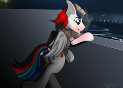 Size: 4200x3000 | Tagged: safe, artist:raptorpwn3, oc, oc only, oc:pedals, species:pegasus, species:pony, absurd resolution, boat, bored, cigarette, deployed, deployment, marinecorps, marines, meu, navy, night, regrets, ship, smoking, solo, water