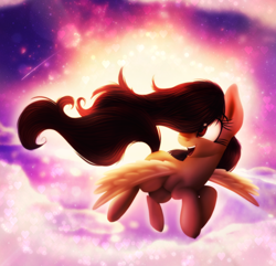 Size: 1920x1850 | Tagged: safe, artist:starchasesketches, oc, oc only, species:pegasus, species:pony, bokeh, cloud, female, mare, sky, solo, sunset