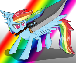Size: 3300x2700 | Tagged: safe, artist:drhikari, character:rainbow dash, species:pegasus, species:pony, cloud strife, crossover, female, final fantasy, final fantasy vii, mouth hold, solo, sword, weapon