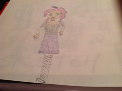 Size: 600x448 | Tagged: safe, artist:vazquezg19, character:pinkie pie, species:human, female, humanized, saloon dress, saloon pinkie, solo, traditional art