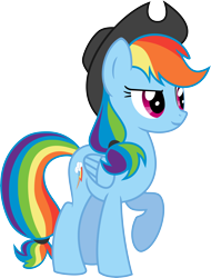 Size: 4540x5965 | Tagged: safe, artist:shadowdark3, character:applejack, character:rainbow dash, absurd resolution, accessory swap, alternate hairstyle, clothing, costume, hat, raised hoof
