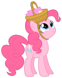Size: 1000x1250 | Tagged: safe, artist:punchingshark, character:pinkie pie, basket, basket hat, clothing, hat, letter, looking up, simple background, smiling, transparent background, vector