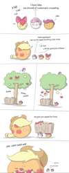 Size: 768x1920 | Tagged: safe, artist:switchy, character:apple bloom, character:applejack, character:scootaloo, character:sweetie belle, apple, apple tree, comic, cutie mark crusaders, polandball, simple background, that pony sure does love apples, this will end in tears and/or death, tree, white background, y'all