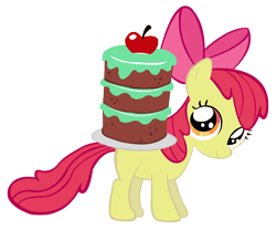 Size: 1090x906 | Tagged: safe, artist:purplefairy456, character:apple bloom, species:earth pony, species:pony, adorabloom, apple, cake, cute, female, filly, food, looking at you, solo