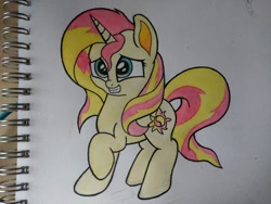 Size: 1024x768 | Tagged: safe, artist:chrispy248, character:sunset shimmer, species:pony, female, raised hoof, solo, traditional art