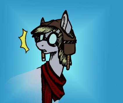 Size: 423x353 | Tagged: safe, artist:quintessentially-peculiar, character:derpy hooves, species:pegasus, species:pony, animated, clothing, female, gif, goggles, hat, solo, tumblr:ask little derpy