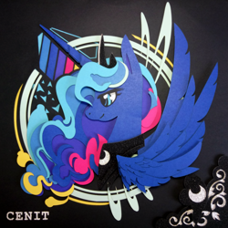 Size: 3288x3288 | Tagged: safe, artist:cenit-v, artist:jiuweidehuli, character:princess luna, species:pony, craft, female, papercraft, solo, spread wings, traditional art, wings