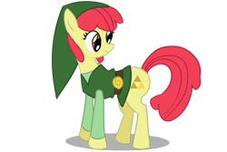 Size: 1080x720 | Tagged: safe, artist:undead-niklos, character:apple bloom, species:earth pony, species:pony, costume, crossover, female, filly, link, nintendo, the legend of zelda, the legend of zelda: the wind waker, toon link, triforce