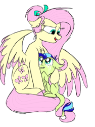 Size: 600x800 | Tagged: safe, artist:doodletheexpoodle, character:fluttershy, oc, oc:whistle tune, parent:fluttershy, parent:soarin', parents:soarinshy, species:bat pony, species:pegasus, species:pony, colored wings, colored wingtips, crying, female, male, mother and son, offspring, simple background, white background