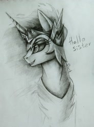 Size: 2975x4032 | Tagged: safe, artist:dark lightning, character:daybreaker, character:princess celestia, species:pony, episode:a royal problem, g4, my little pony: friendship is magic, absurd resolution, female, grayscale, grin, monochrome, smiling, solo, traditional art