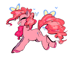 Size: 708x579 | Tagged: safe, artist:shacklefunk, character:pinkie pie, species:earth pony, species:pony, blushing, eyelashes, eyes closed, female, grin, heart, leg fluff, mare, simple background, smiling, solo, unshorn fetlocks, white background