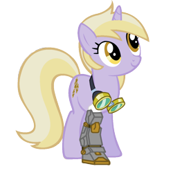Size: 900x900 | Tagged: safe, artist:dlazerous, character:dinky hooves, species:pony, species:unicorn, amputee, female, goggles, mare, older, photoshop, prosthetic limb, prosthetics, solo