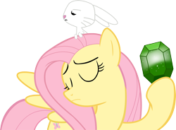 Size: 3400x2505 | Tagged: safe, artist:chrispy248, character:angel bunny, character:fluttershy, species:pegasus, species:pony, eyes closed, gem, simple background, sitting on head, transparent background, vector